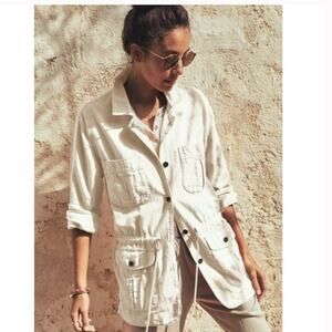 XS Faherty Utility Jacket White Linen Blend Cargo Safari LarkspurNEW